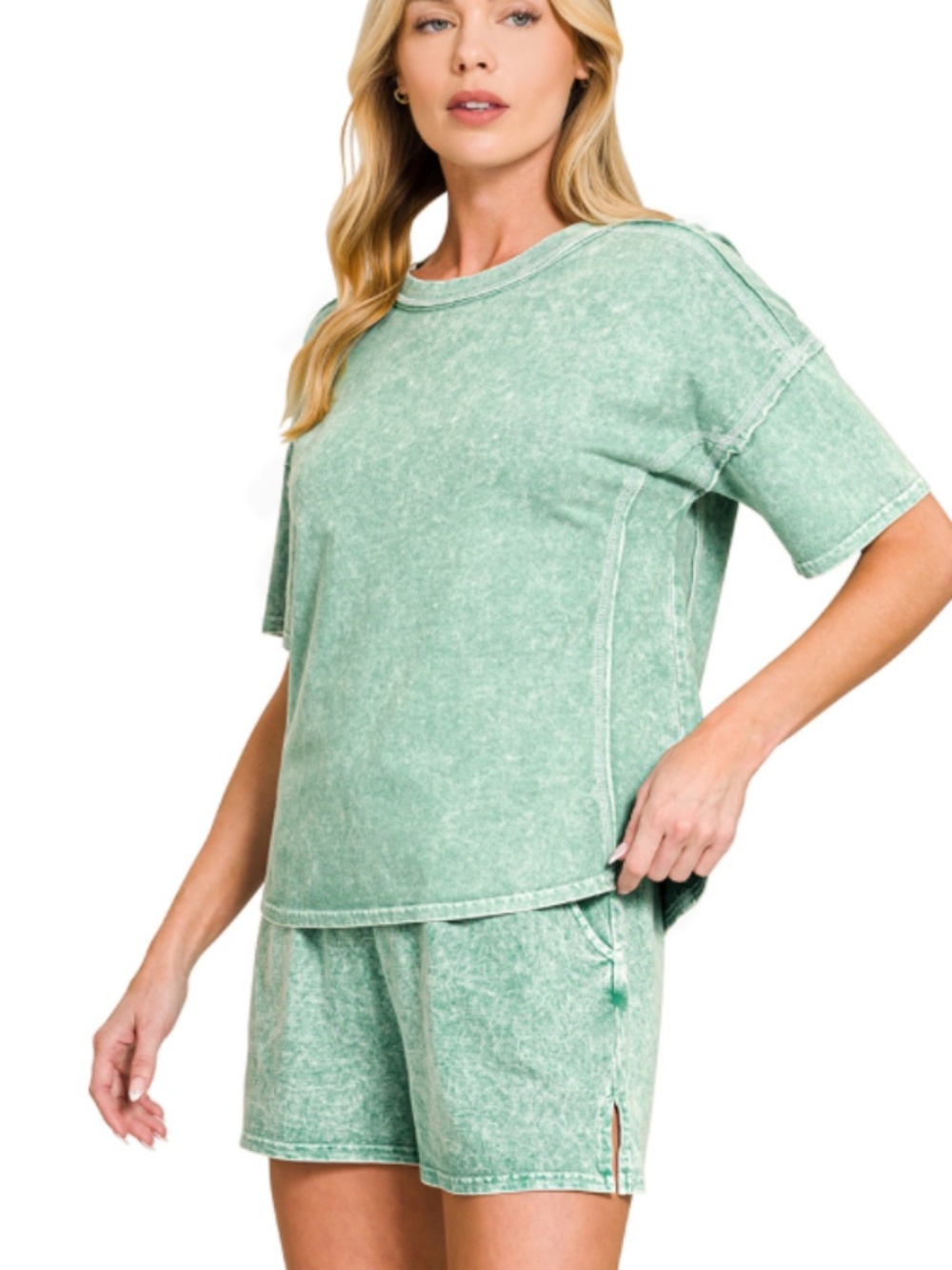 Washed Sage Short Sleeve Top - Women
